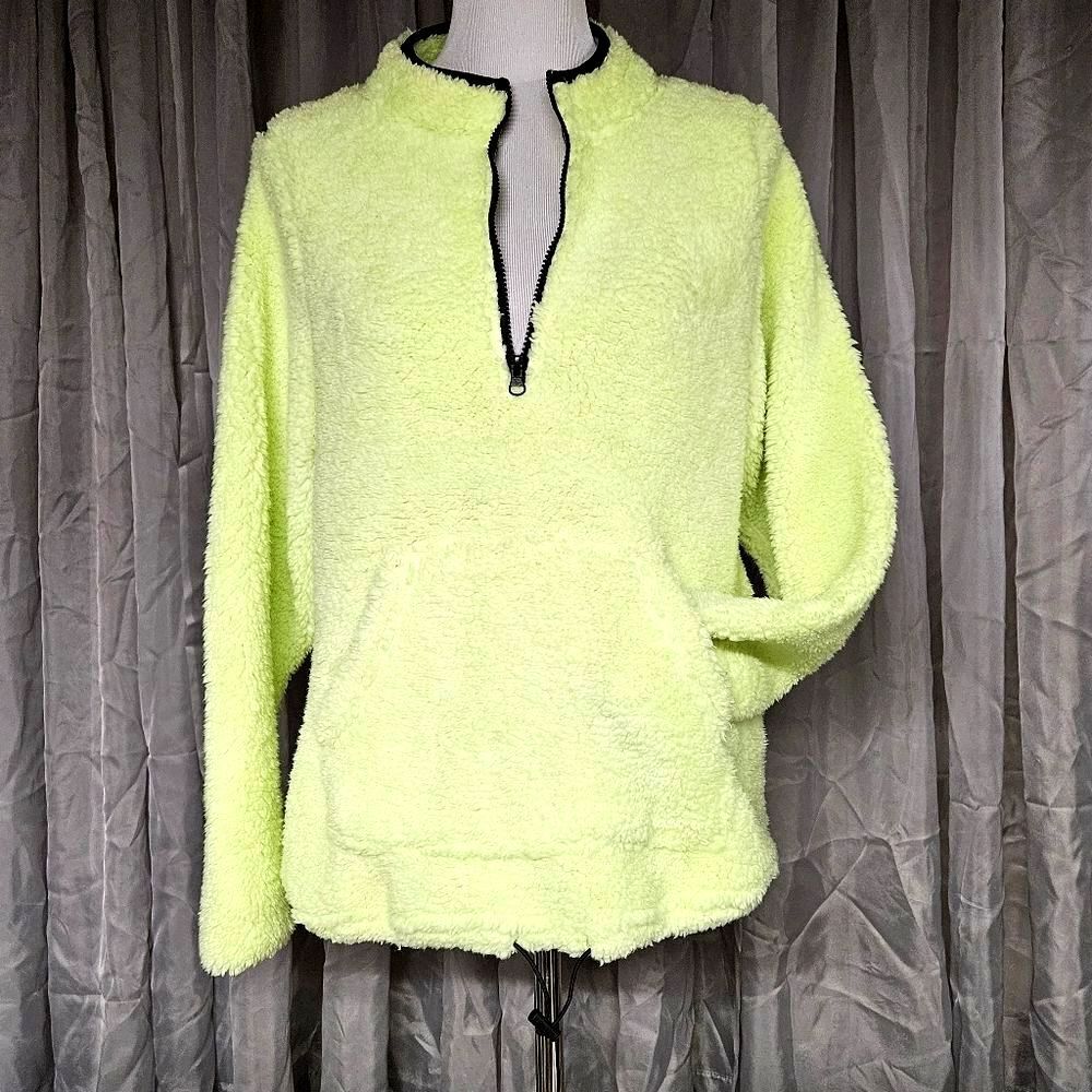 Jackson Hole Neon Yellow Black Trim Soft Fleece Quarter Zip Snow Ski Pullover